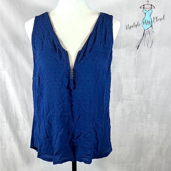 Candie's Tops - Blue zipper front Swiss dot mixed media top size large